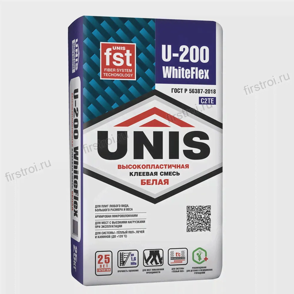 Клей плиточный Unis WhiteFlex U-200 белый 25 кг-0