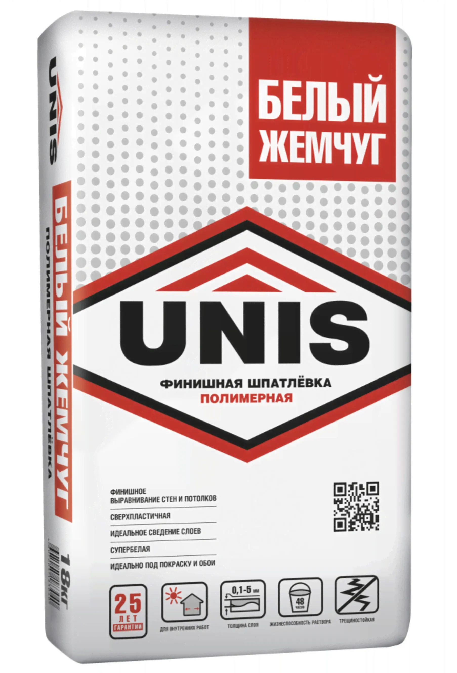 Шпаклевка полимерная суперфинишная UNIS Белый жемчуг 18кг