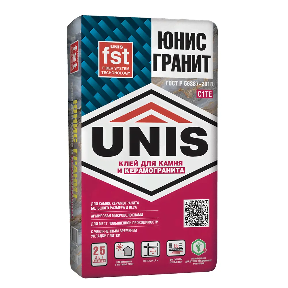 Клей для плитки, керамогранита и камня Unis Гранит серый (класс С1) 25 кг-0