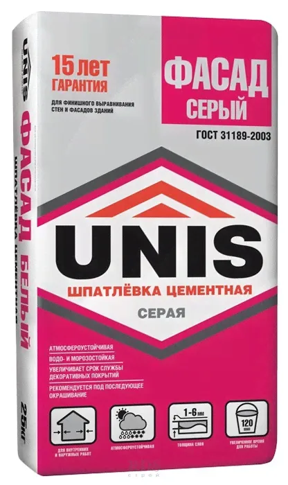 Шпатлевка ФАСАД цементная UNIS серая 20 кг