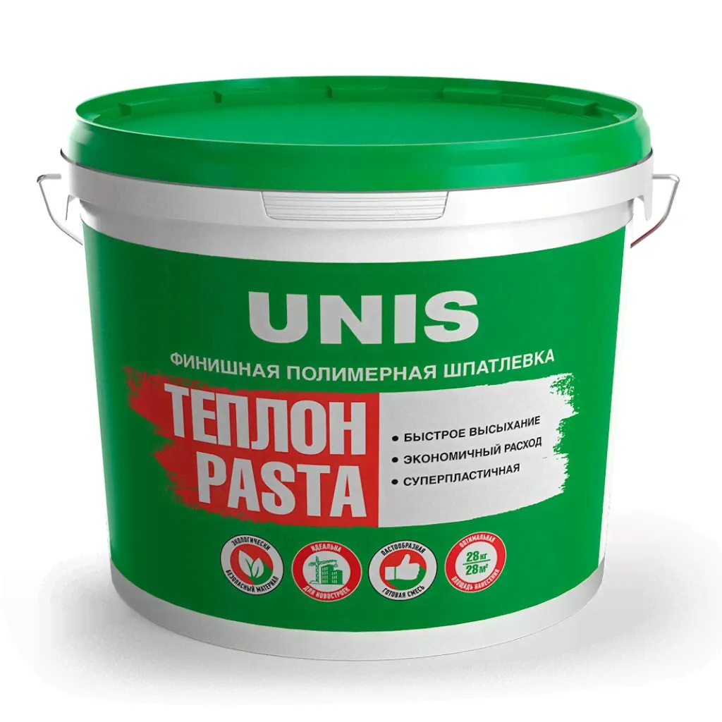 Шпатлевка готовая, полимер. UNIS Теплон PASTA финишная 28кг (1/36)-0