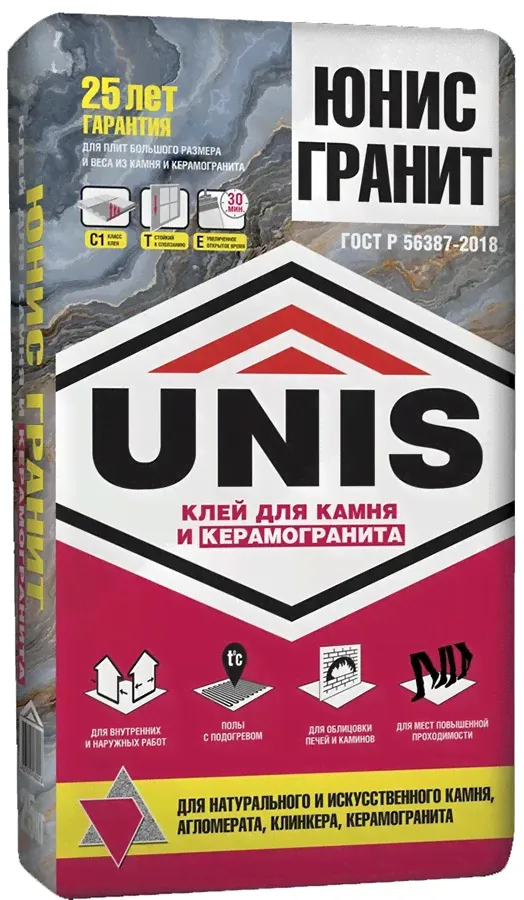 ЮНИС Гранит клей для камня и керамогранита (25кг) / UNIS Гранит клей для укладки тяжёлых плит из керамогранита, керамики и натурального камня (25кг)-0
