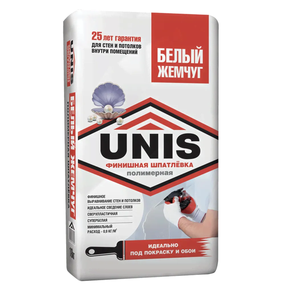 Шпаклевка полимерная Unis финишная белый жемчуг 18 кг-0