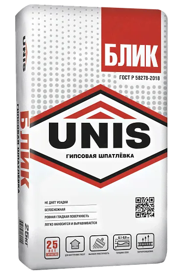 Шпатлевка гипсовая UNIS Блик 18 кг белая-1