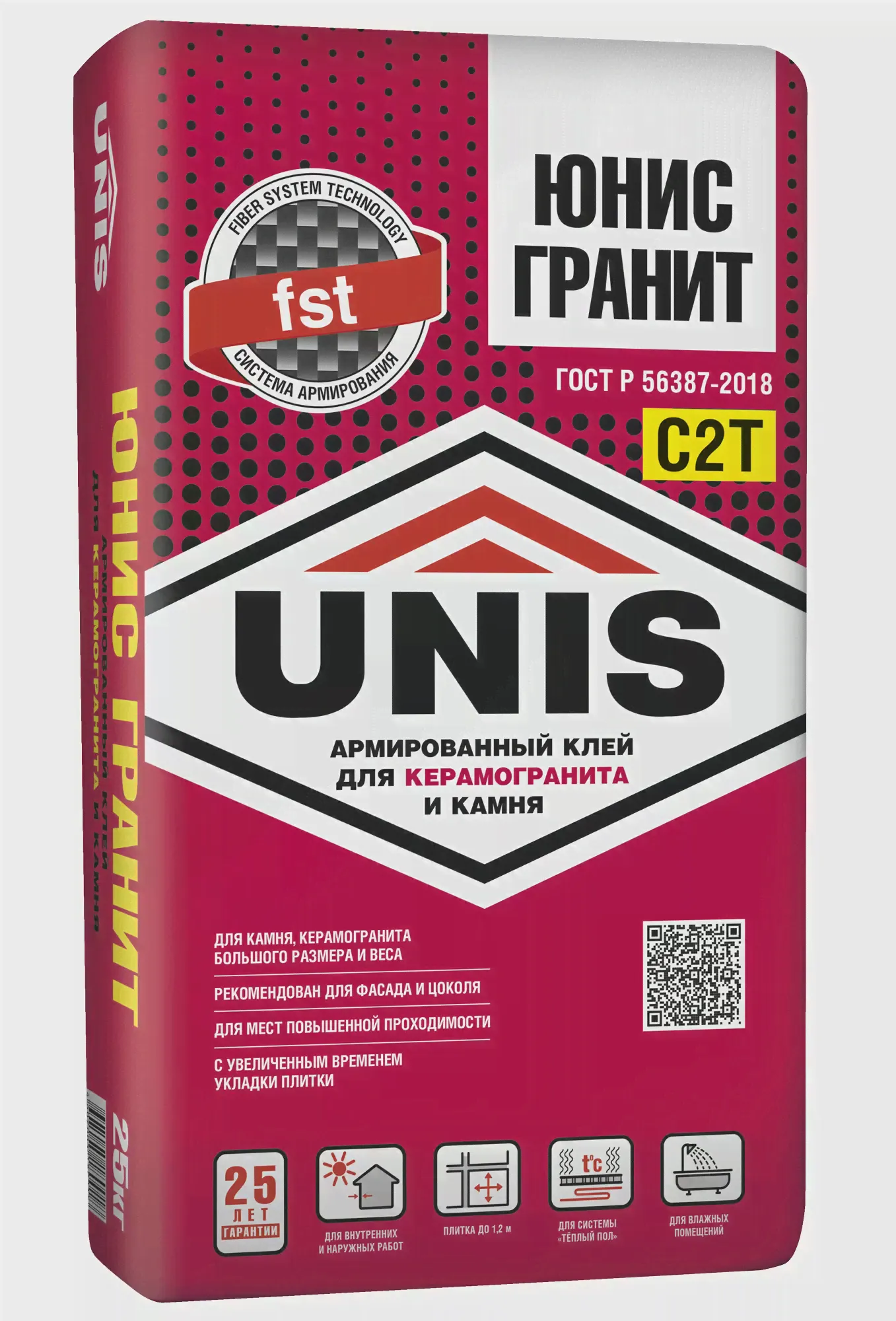 Клей для плитки, керамогранита и камня UNIS Гранит (С2Т), 25кг-0