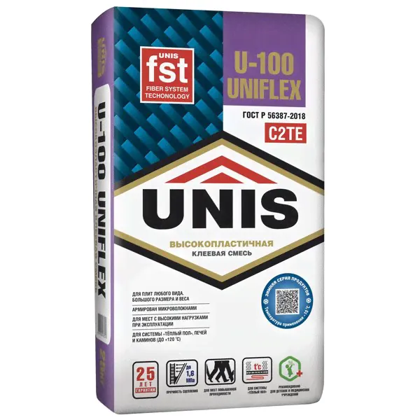 Клей для плитки высокопластичный UNIS U-100 UNIFLEX 25кг