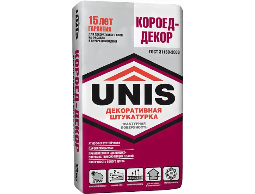 Штукатурка декоративная Unis Короед-Декор Короед 2 мм под покраску 25 кг