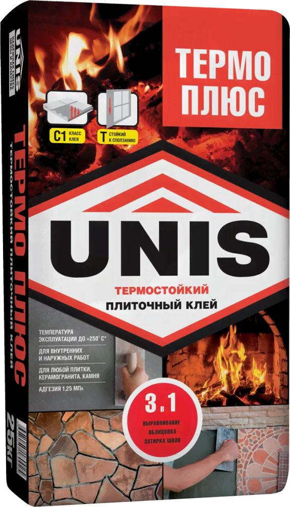 Клей для плитки UNIS ТЕРМО ПЛЮС, 25 кг