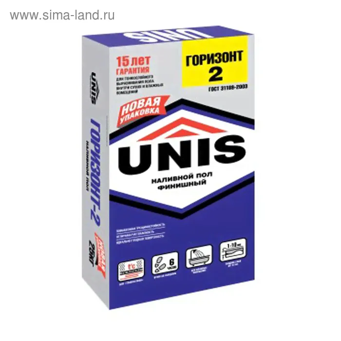 Тонкослойный наливной пол Unis "Горизонт-2" (толщина 1-10 мм), 25 кг-0