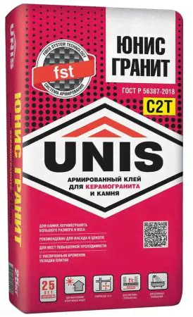ЮНИС Гранит клей для камня и керамогранита (25кг) / UNIS Гранит клей для укладки тяжёлых плит из керамогранита, керамики и камня (класс С2Т) (25кг)-0