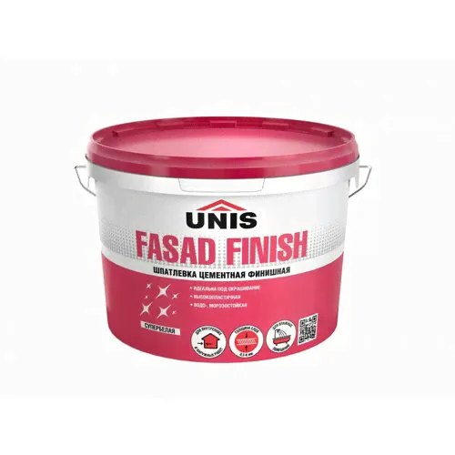 Шпатлевка цементная белая UNIS FASAD FINISH в ведре, 5кг белый