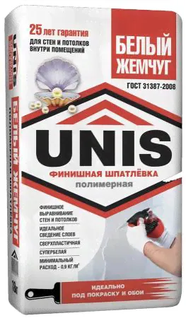 ЮНИС Белый жемчуг шпатлевка полимерная финишная (18кг) / UNIS Белый жемчуг шпаклевка финишная полимерная (18кг)-0