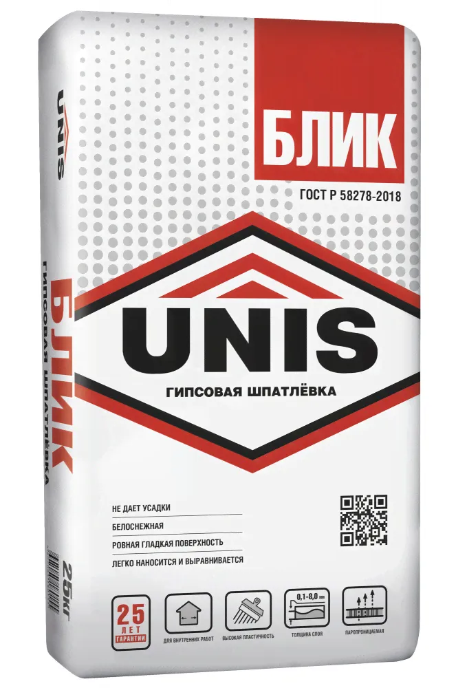 Шпаклевка гипсовая UNIS БЛИК универсальная белая (18кг)-0