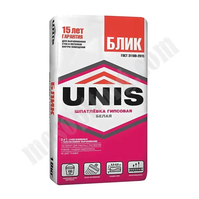 Шпатлевка гипсовая ЮНИС "Блик" 18 кг (64шт/под) С-000076000 Unis-0