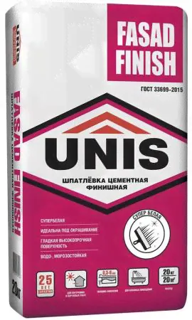 ЮНИС Фасад Финиш шпаклевка цементная финишная (20кг) / UNIS Фасад Финиш шпатлевка цементная фасадная финишная (20кг) белая-0