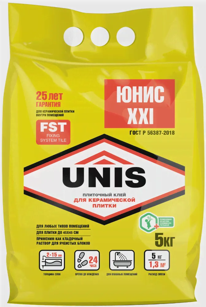 Клей плиточный Unis ХХI, 5 кг-0