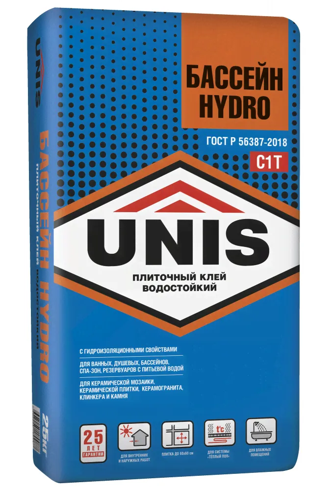 UNIS БАССЕЙН HYDRO, 25 кг Клей