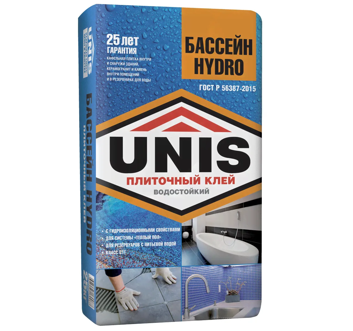 Клей для плитки Юнис (UNIS) Бассейн HYDRO 25кг-0