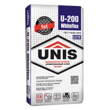 Купить Клей для плитки армированный белый Unis U-200 25кг артикул 1000000000587