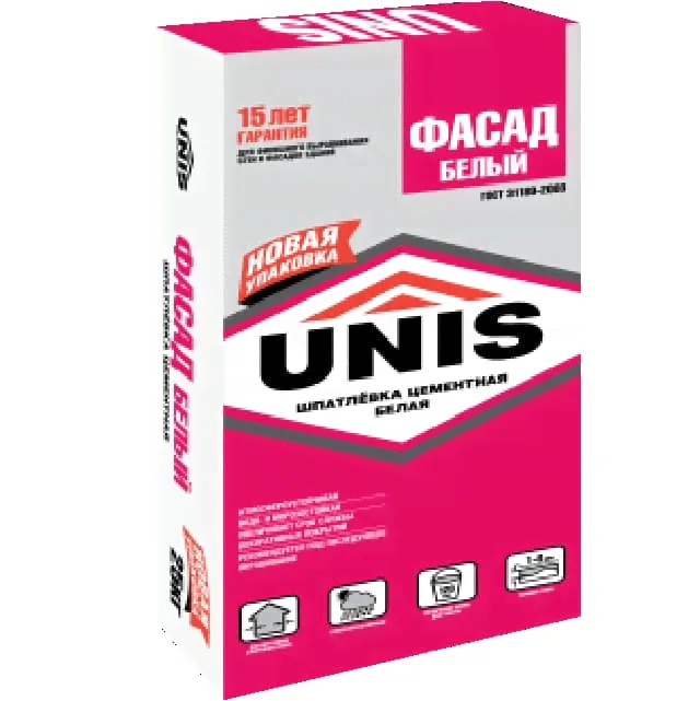 Шпаклевка цементная Unis Фасад Белый белый 25кг