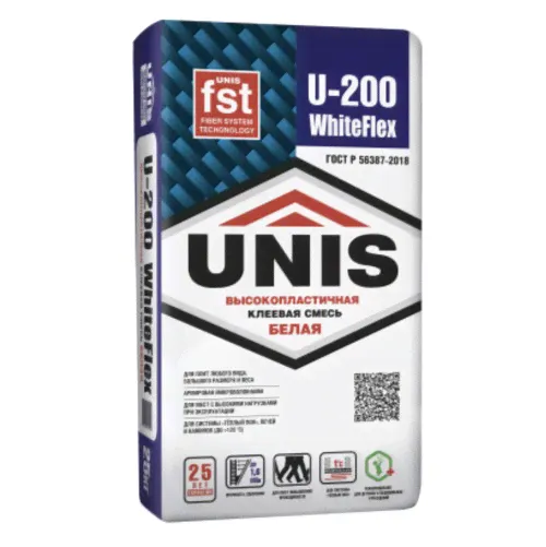 Клей плиточный белый UNIS, U-200 WHITEFLEX 25 кг-0