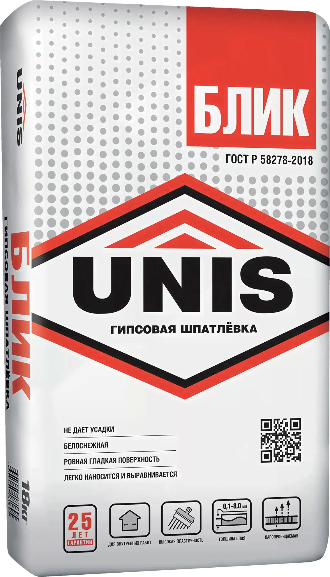 Шпаклевка финишная гипсовая Unis Блик белая 18 кг-0