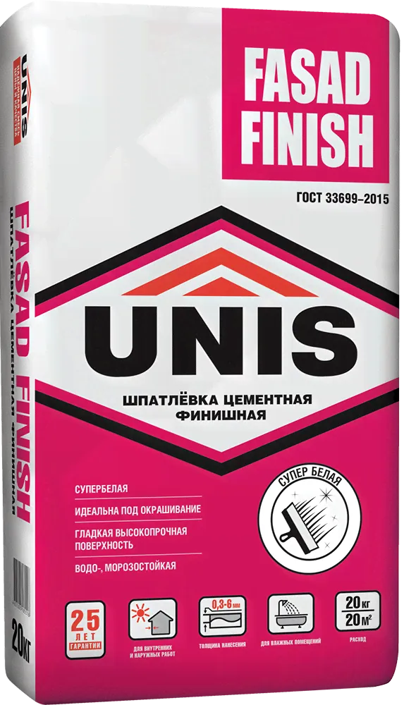Шпаклевка цементная Юнис (UNIS) Фасад финиш 20кг