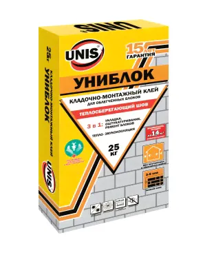 Клей для ячеистового бетона (для газосиликатных блоков) Юнис Униблок (Unis Униблок) 25 кг-0